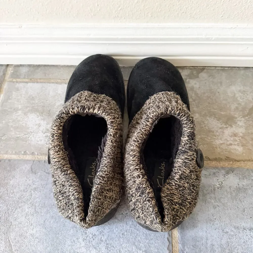 Clarks Angelina Clog Slippers Black Suede Leather Knit Collar Womens 11 - Picture 5 of 9